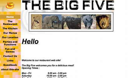 The Big Five Restaurant Website