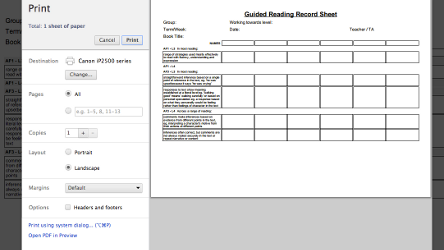 Guided Reading Record Sheet